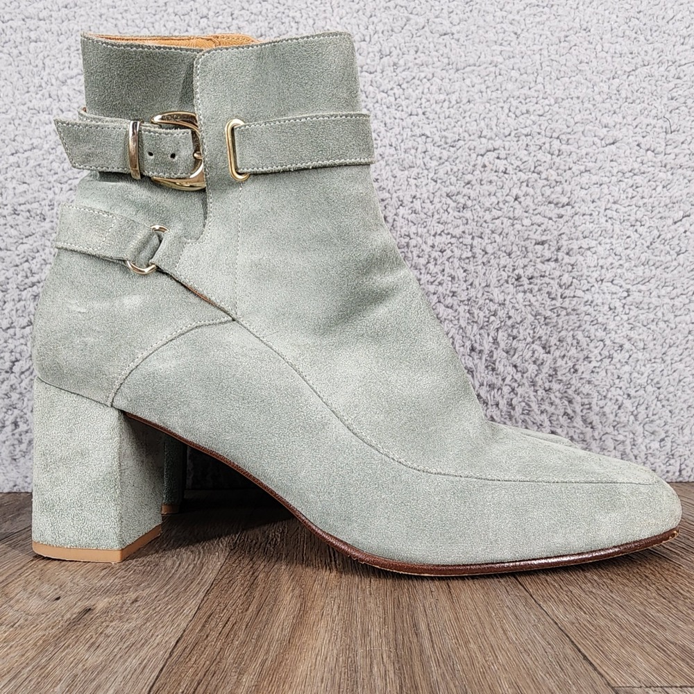 Suede Ankle Bootie with Buckle Strap - Sage Green